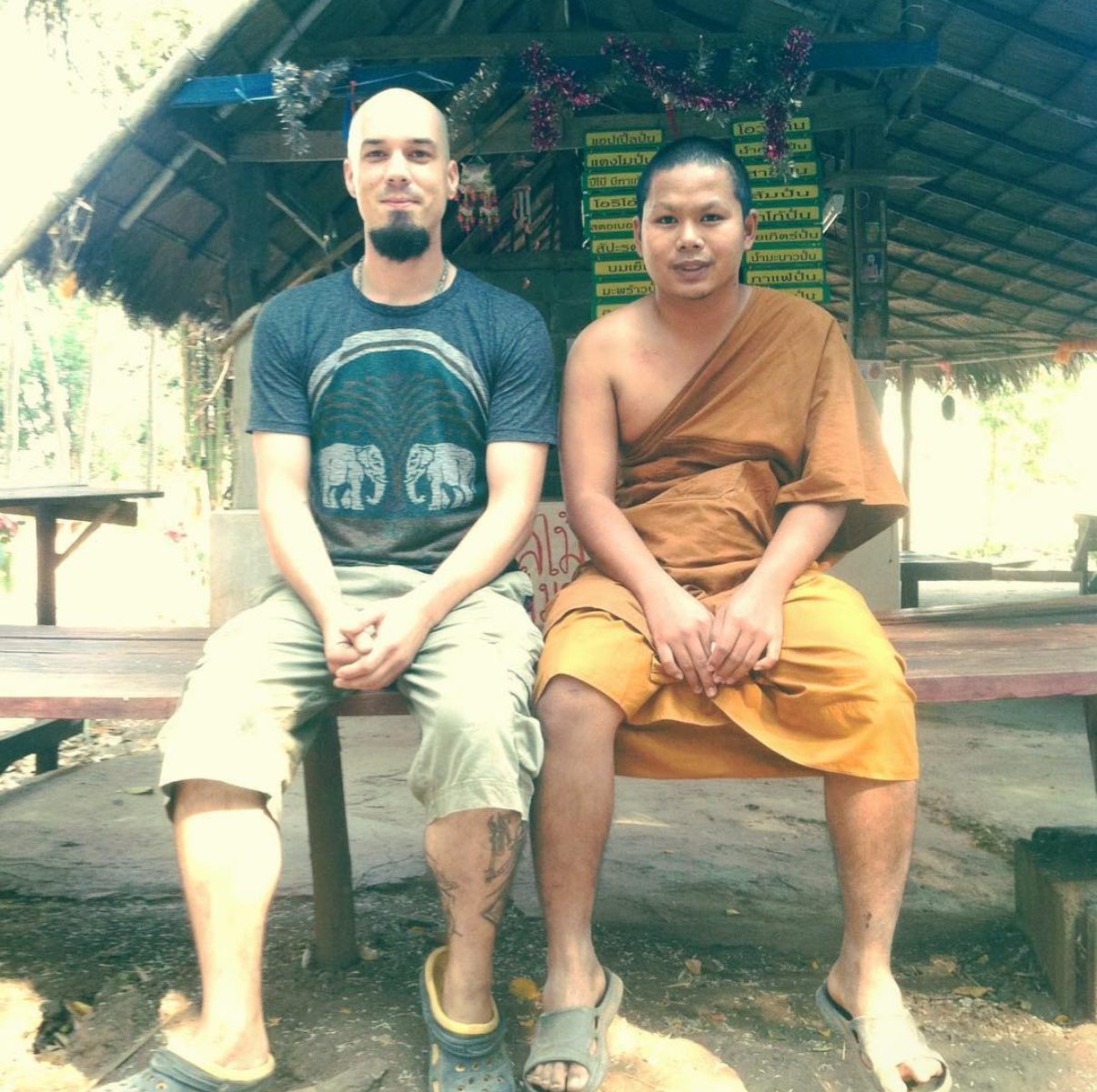 Anthony in Thailand with monk